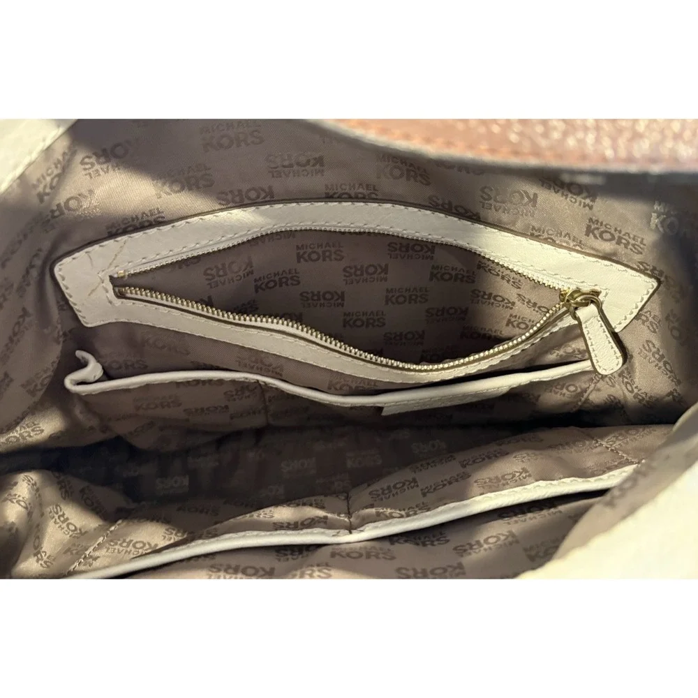 Michael Kors Women's Hobo Bag Joplin Large Soft Leather White PebbleGold Hinge